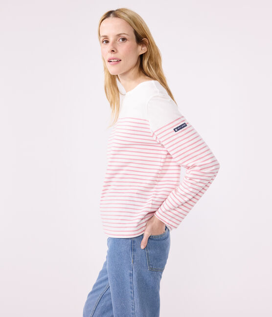 Marinière a maniche lunghe in cotone donna bianco MARSHMALLOW/rosa CHARME