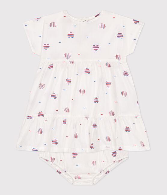 Abito neonata a maniche corte in cotone e bloomer con stampa a cuori bianco AVALANCHE/ MULTICO