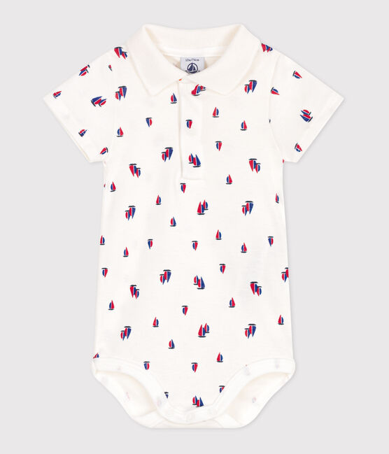 Body a maniche corte in cotone con barche stampate neonato bianco MARSHMALLOW/bianco MULTICO