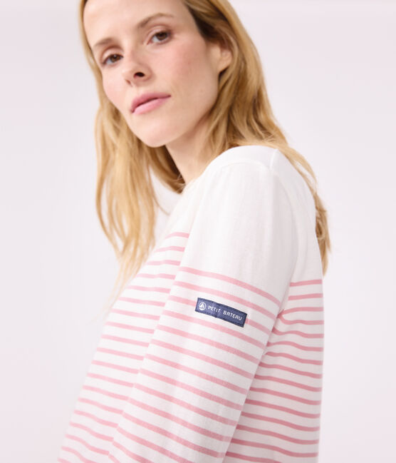 Marinière a maniche lunghe in cotone donna bianco MARSHMALLOW/rosa CHARME
