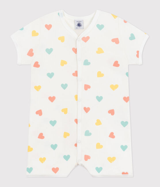 Tutina corta in cotone a cuori neonato bianco MARSHMALLOW/bianco MULTICO